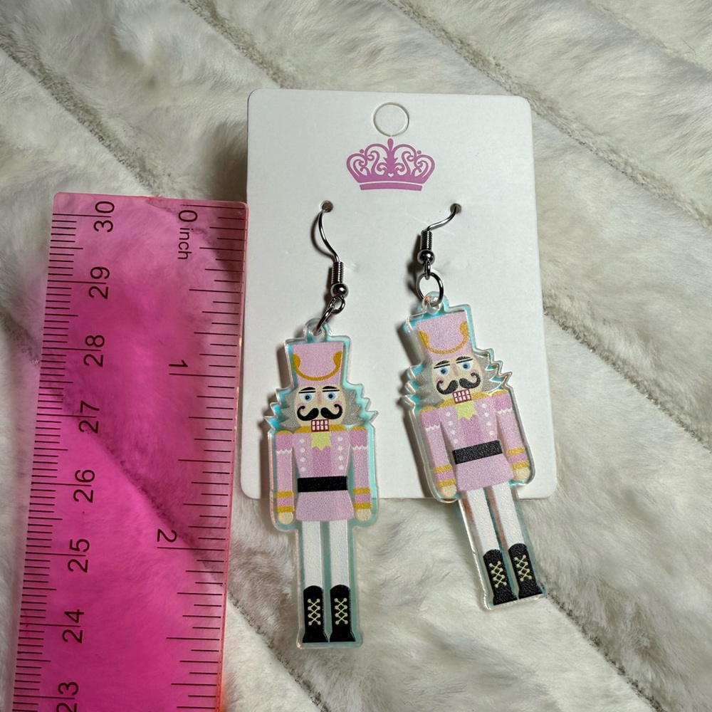Hologram holographic nutcracker  Christmas earrings - Picture 2 of 3